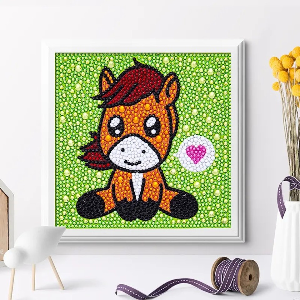 Barntavla, diamond painting, ponny, medföljande träram