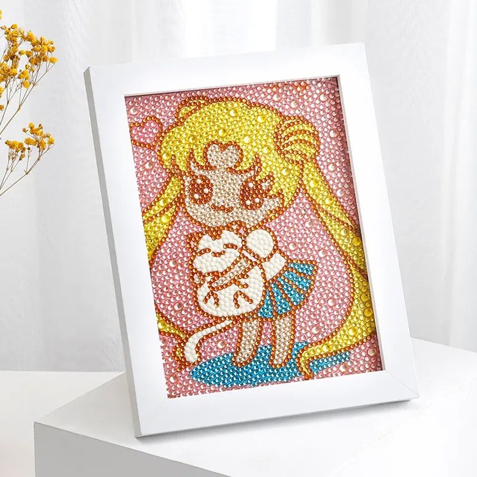 Barntavla, diamond painting, sailor moon, medföljande träram