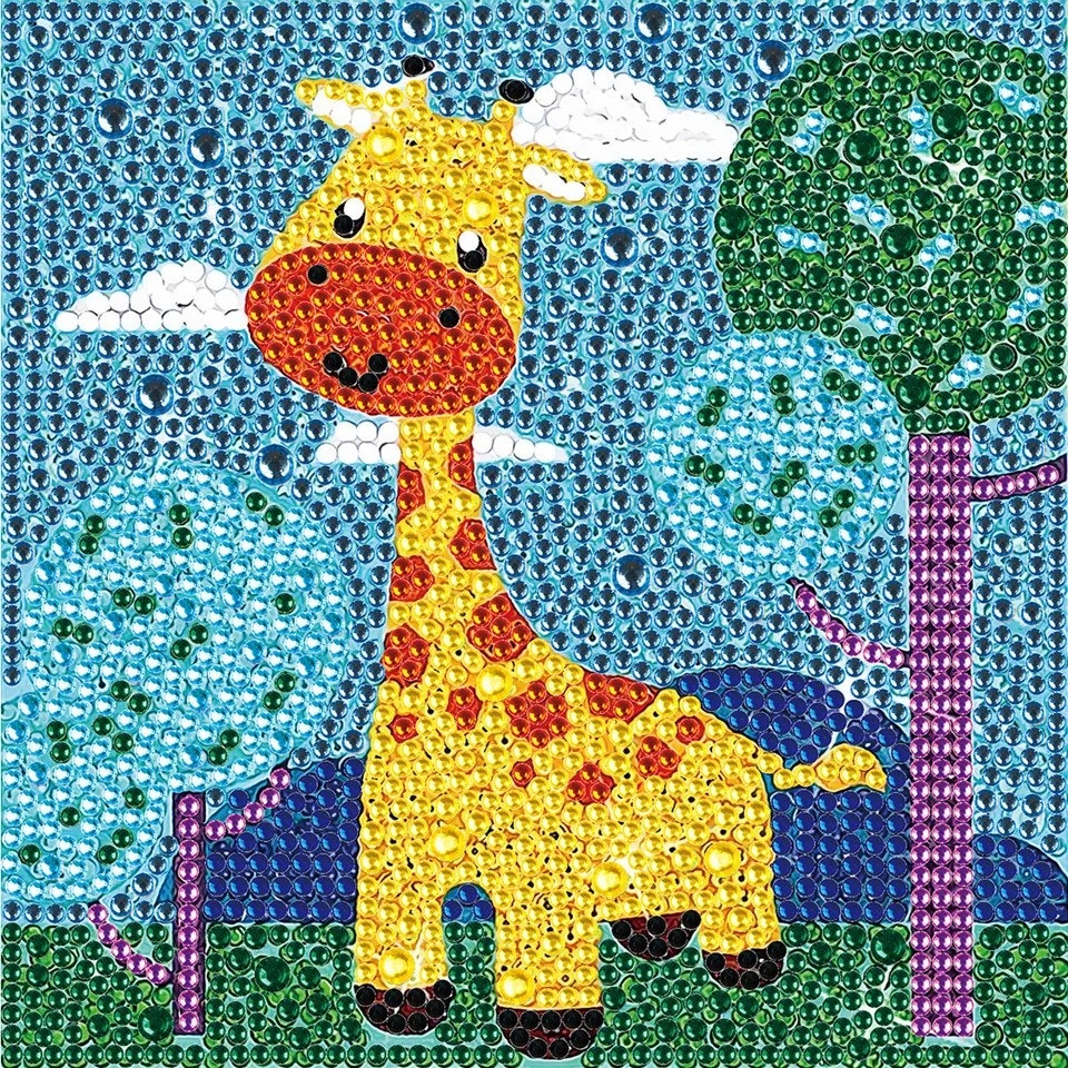 Barntavla, diamond painting, giraff, medföljande träram