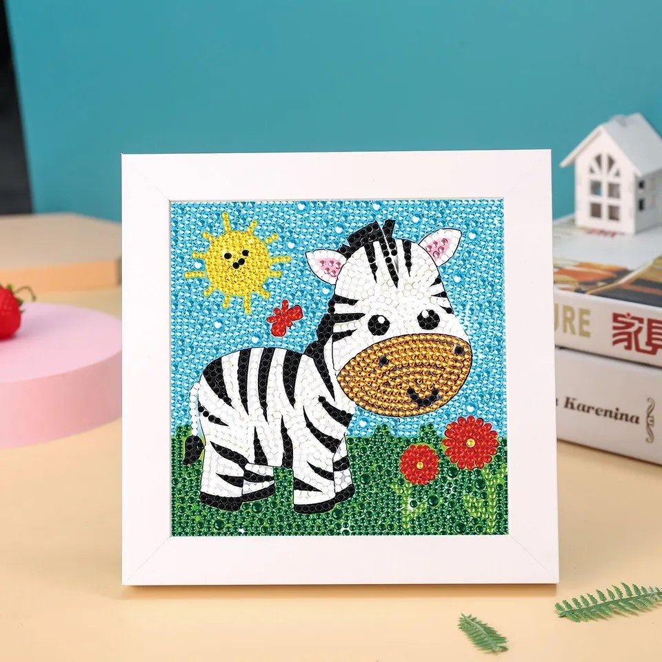 Barntavla, diamond painting, zebra, medföljande träram