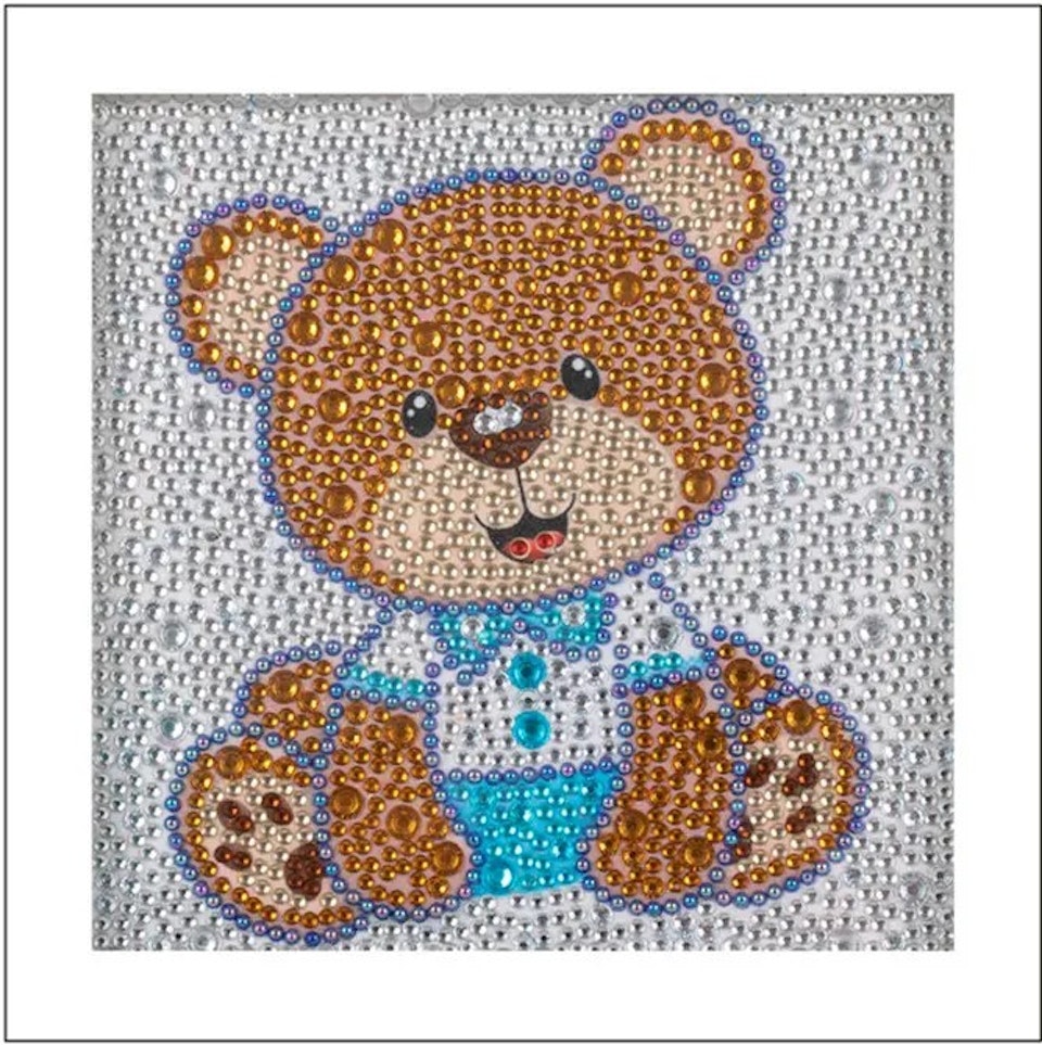 Barntavla, diamond painting, nallebjörn, medföljande träram