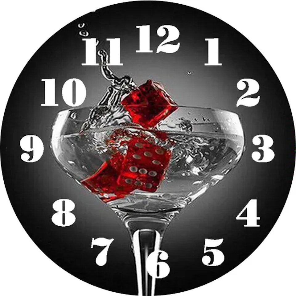 Canvasduk, klocka, diamond painting, martiniglas