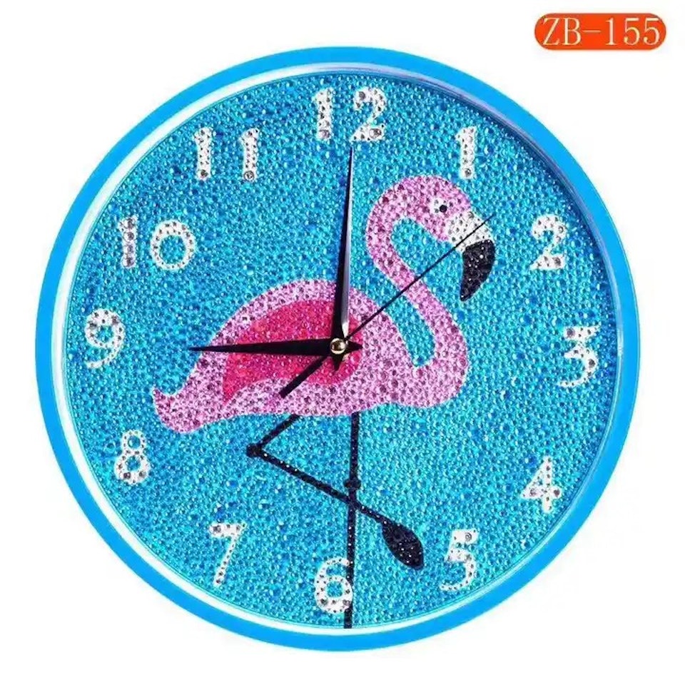 diamond painting, klocka, flamingo