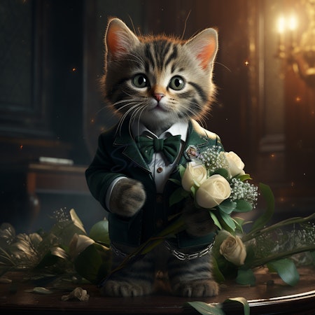 Diamond painting - Herr katt i kostym med en bukett rosor 60x80cm