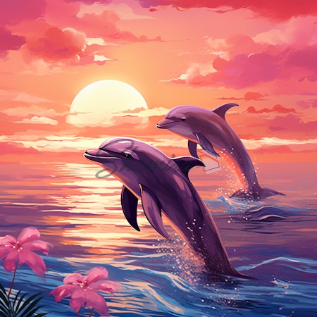 Diamond painting - Delfiner hoppandes i vattnet 60x65cm