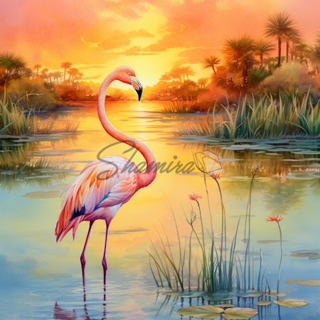 Diamond painting - Flamingo i solnedgången 50x70cm