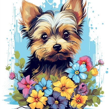 Diamond painting - Hund med blommor 50x60cm