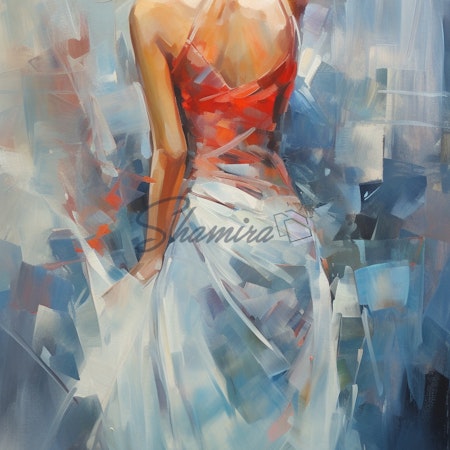 Diamond painting - Abstrakt kvinna med röd och vit klänning 40x80cm