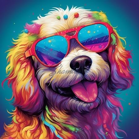 Diamond painting - Psycadelic hund med solglasögon 50x50cm