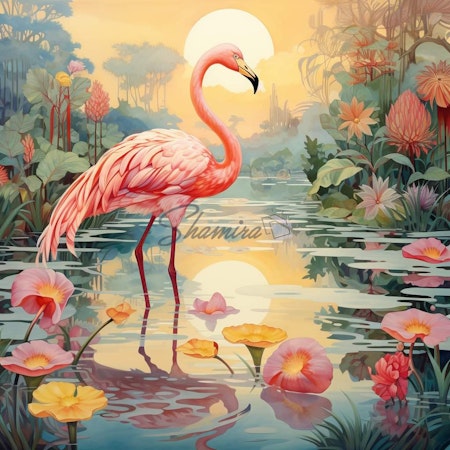 Diamond painting - Flamingo omgiven utav blommor 50x50cm