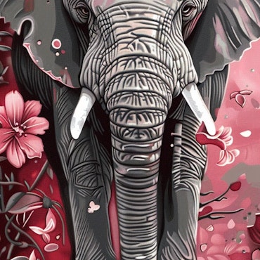 Diamond painting - Elefant omgiven utav rosa blommor 30x85cm