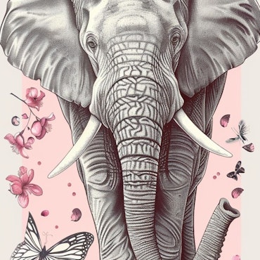 Diamond painting - Elefant med rosa bakgrund och omgiven utav rosa blommor 30x85cm
