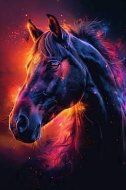 Diamond painting - Svart ståtlig häst med att vackert mörkt ljus 40x60cm