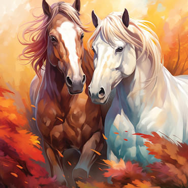 Diamond painting - Två fina hästar med en höstlig omgivning 40x50cm