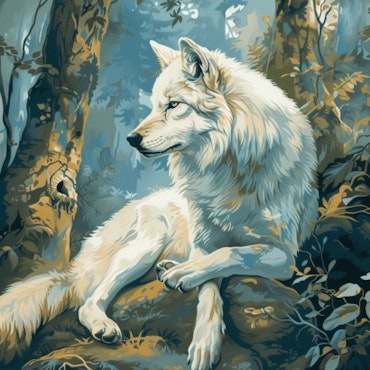 Diamond painting - Vit varg ute i skog och natur 40x60cm