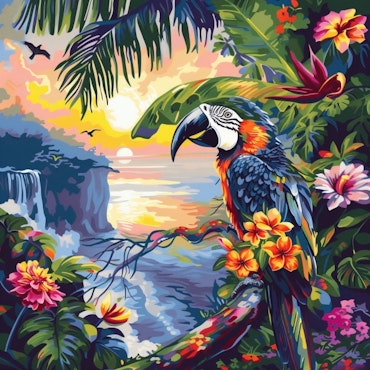 Diamond painting - Papegoja i tropisk miljö 50x50cm
