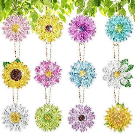 12-pack Diamond Painting Nyckelringar - Blommor