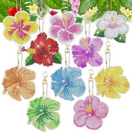12-pack Diamond Painting Nyckelringar - Blommor