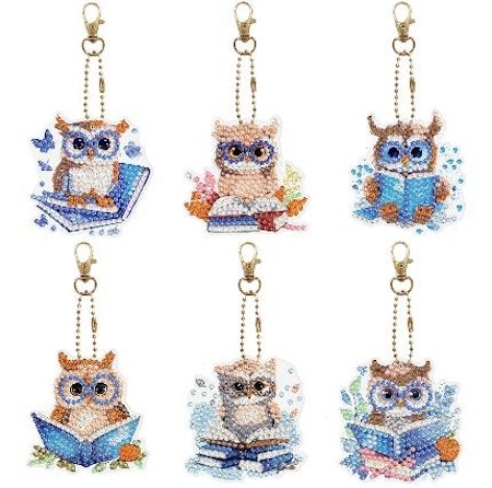6-pack Diamond Painting Nyckelringar - Skolugglor