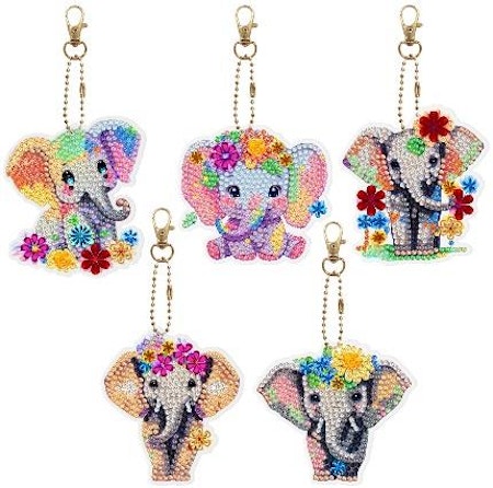 5-pack Diamond Painting Nyckelringar - Elefanter