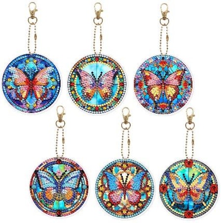 6-pack Diamond Painting Nyckelringar - Fjärilar i mosaic