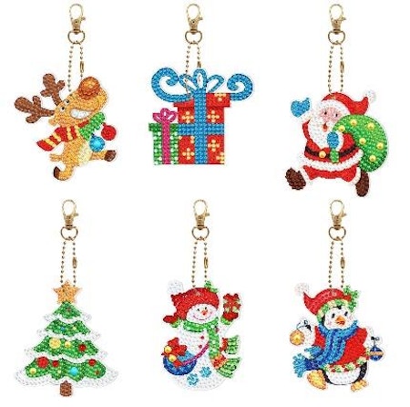 6-pack Diamond Painting Nyckelringar - Julmotiv