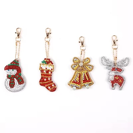 4-pack Diamond Painting Nyckelringar - Jultema2