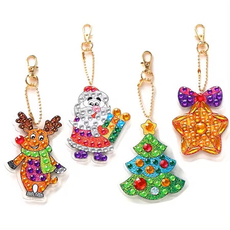 4-pack Diamond Painting Nyckelringar - Jultema3