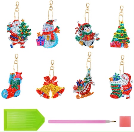 8-pack Diamond Painting Nyckelringar - Jultema4