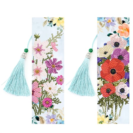 2-pack Diamond Painting Bokmärken - Färgglada blommor