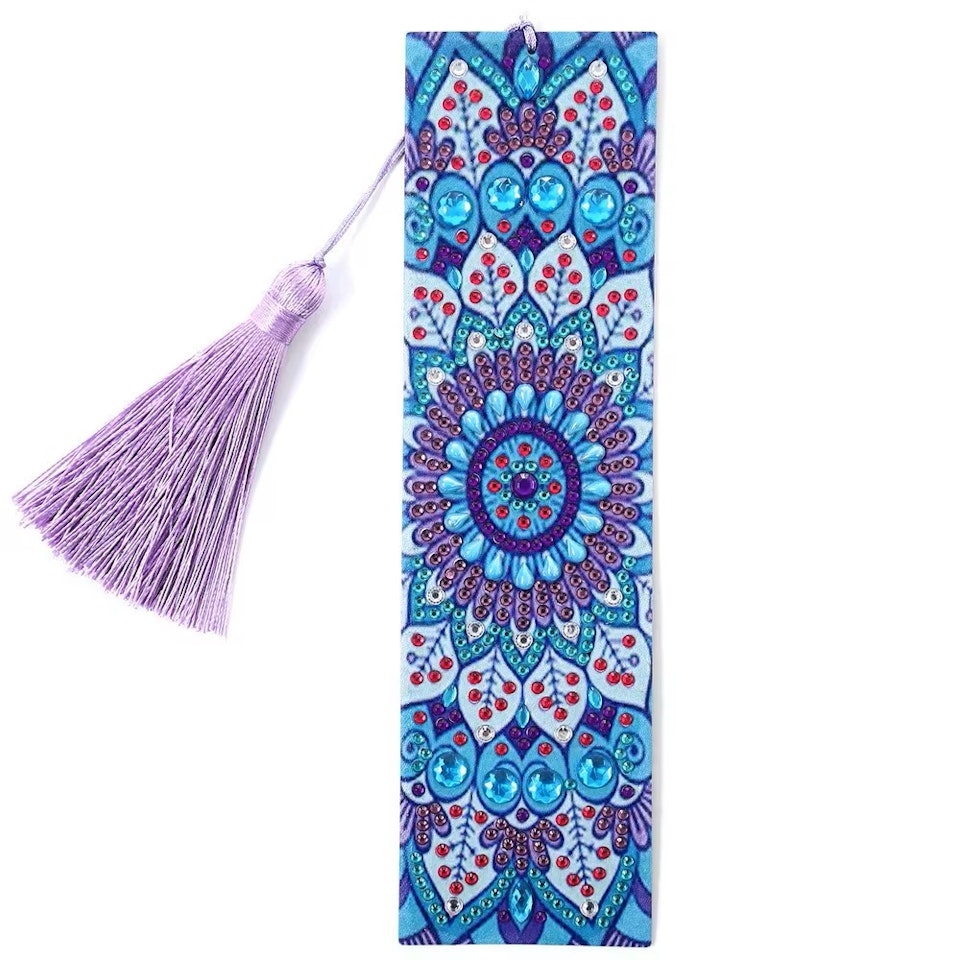 diamond painting bokmärke, blålila mandala
