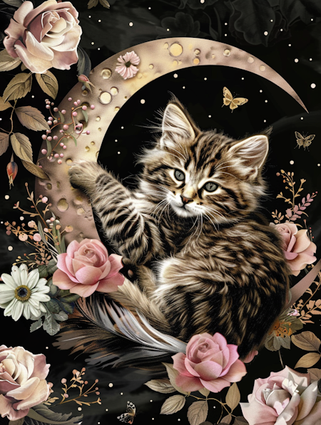 Diamond Painting Akryl - Katt på måne 20x30cm 30x40cm
