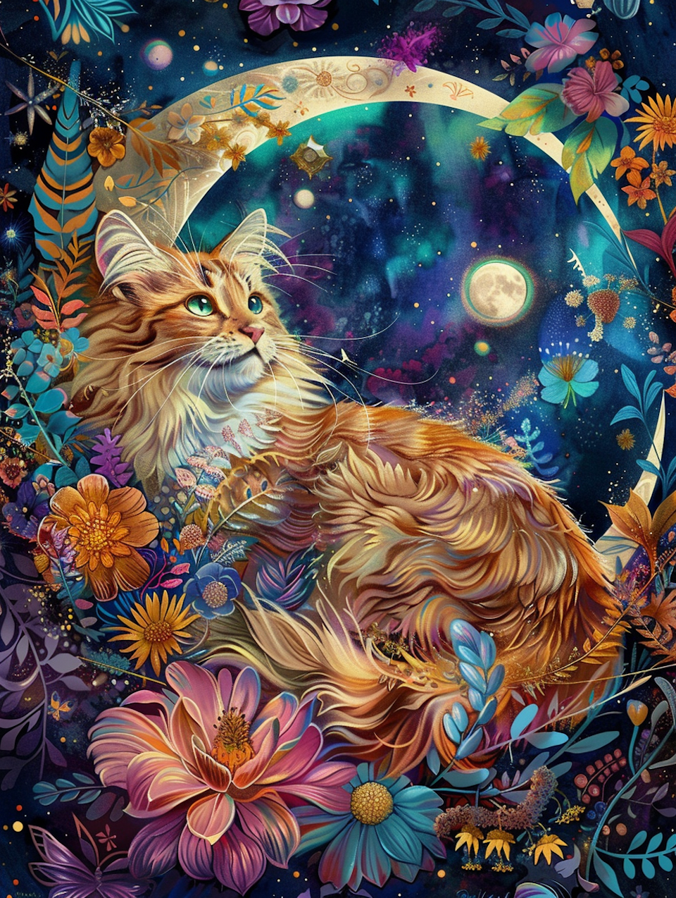 diamond painting, katt på måne