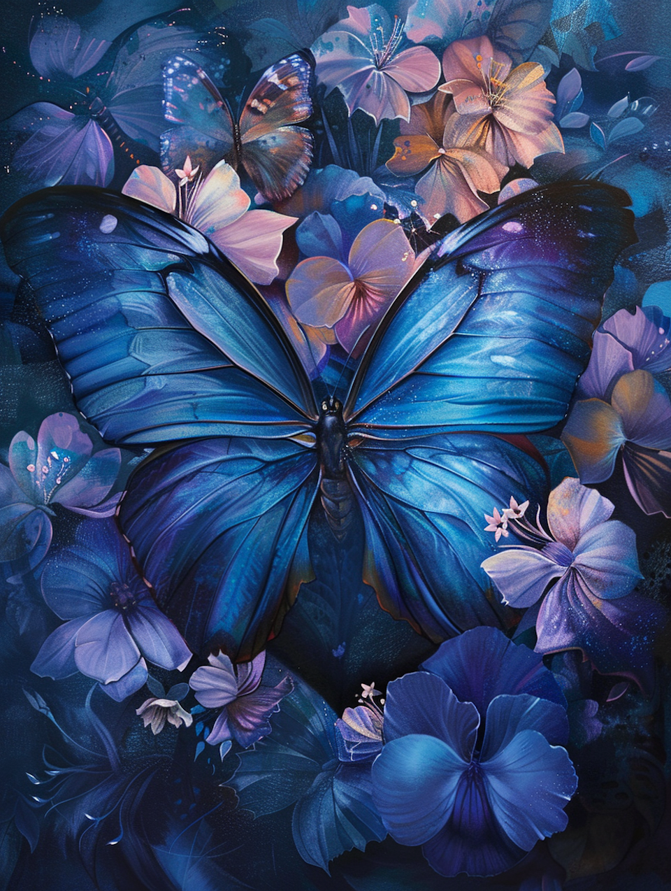 Diamond Painting Akryl - Blå fjäril i blomhav 20x30cm