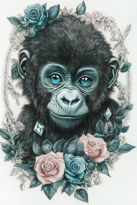 Diamond Painting Akryl - Apa med blommor