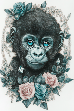 Diamond Painting Akryl - Apa med blommor
