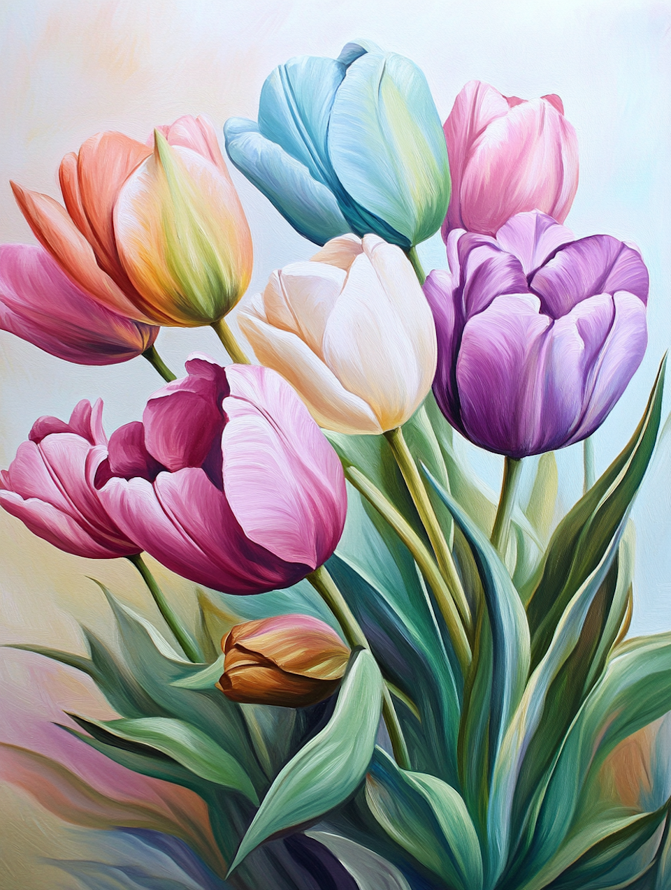 diamond painting, tulpaner i härliga färger