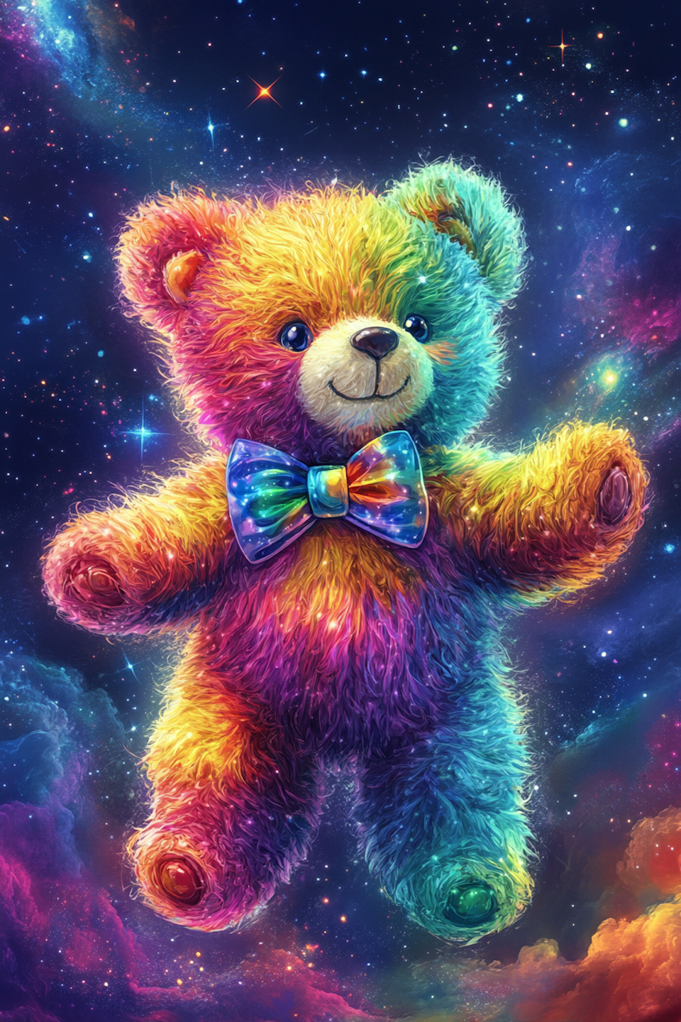 diamond painting, nalle i rymden i neonfärger