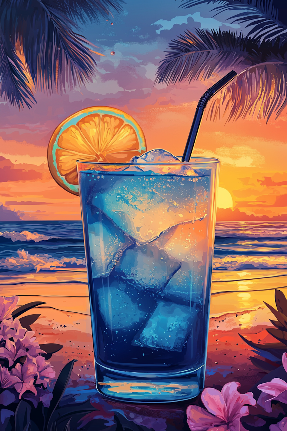 diamond painting, drink på stranden