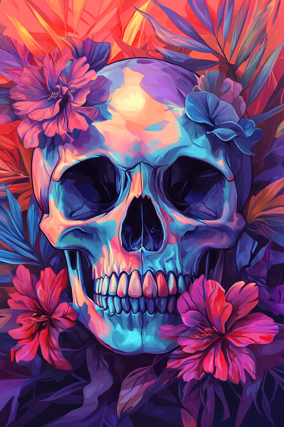 diamond painting, döskalle med blommor
