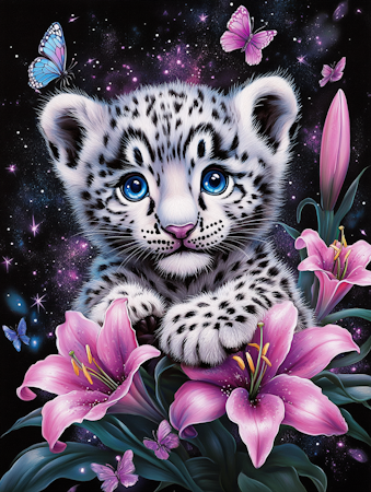 Diamond Painting Akryl - Vit snöleopard 30x40cm