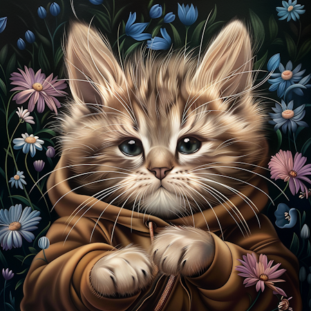 Diamond Painting Akryl - Katt bland blommor 30x30cm