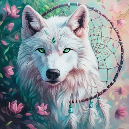 Diamond Painting Akryl - Varg med drömfångare