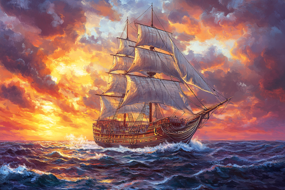 diamond painting, skepp på havet