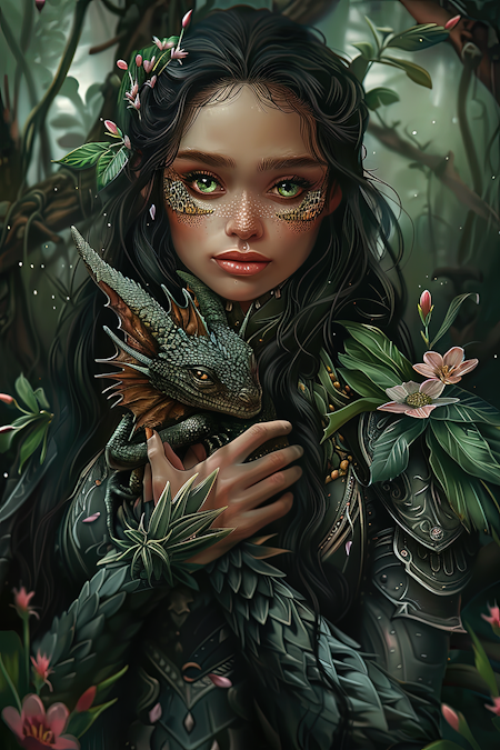 Diamond Painting Akryl - Kvinna & drake 20x30cm
