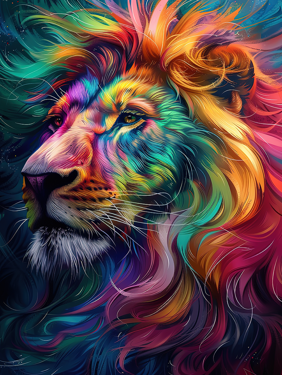 diamond painting, färgrikt lejon i profilbild