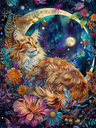 Korsstygn - Katt på måne 40x50cm