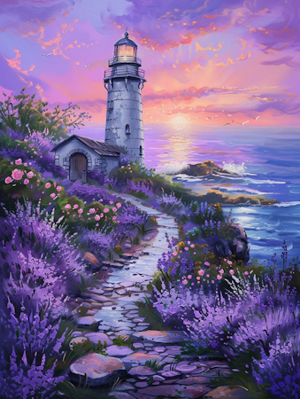 Korsstygn - Fyr vid havet 40x50cm