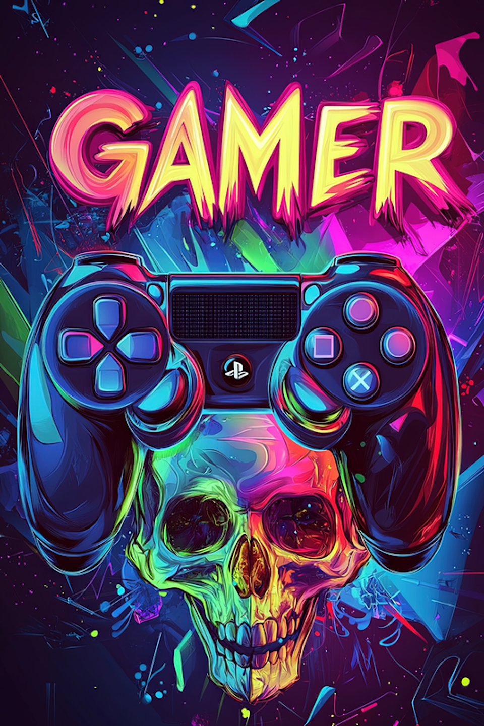 paint by number, gamertavla med döskalle och handkontroll