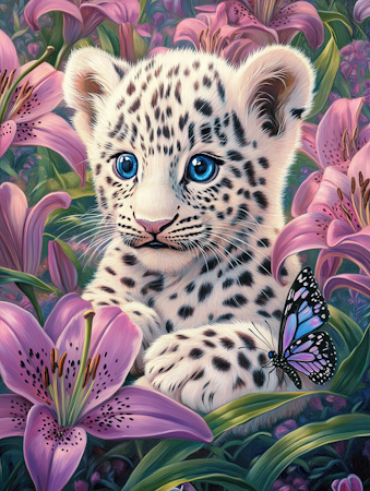 Korsstygn - Vit snöleopard 40x50cm
